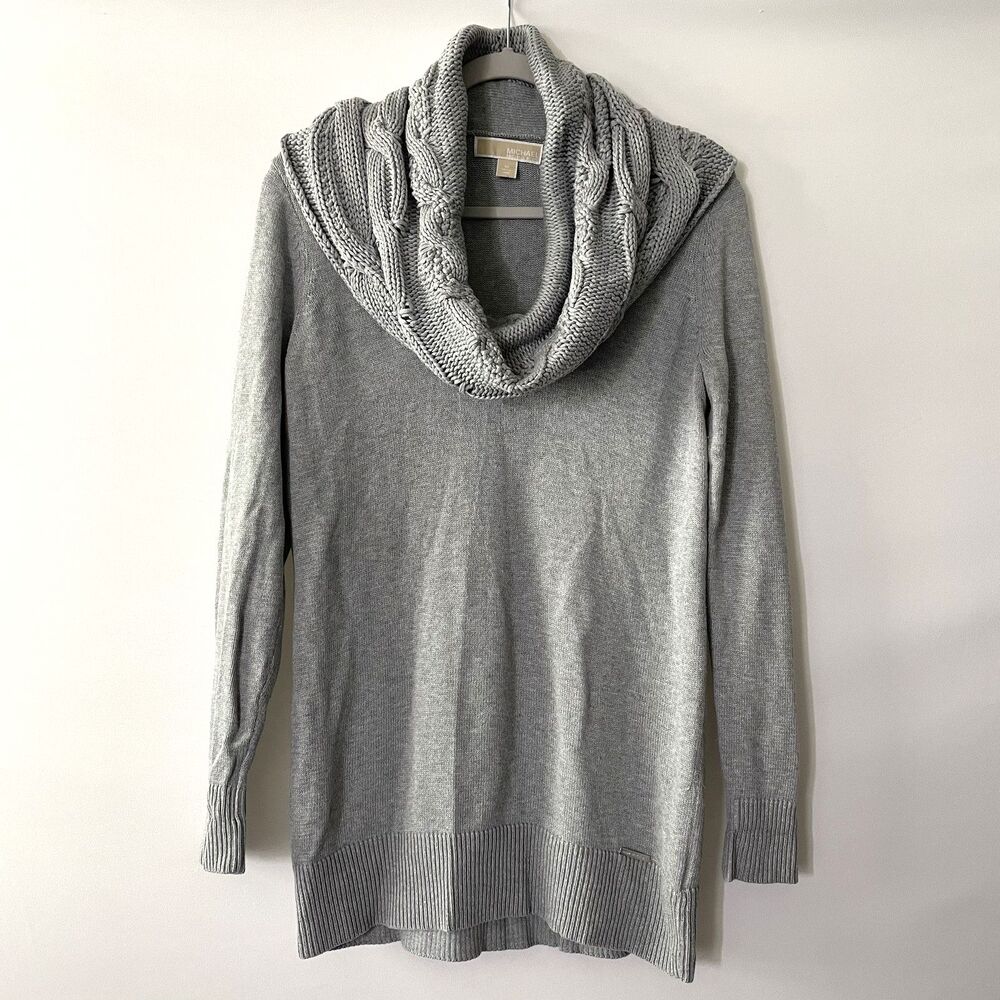 Michael Kors Cowl Neck Tunic Sweater Gray Long Sleeve Size M-dmpv